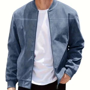 blouson aviateur en daim bleu