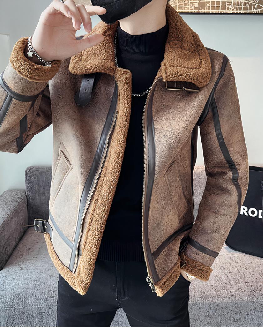Blouson pour homme avec col en fourrure