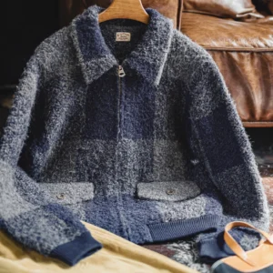 blouson en laine à carreaux