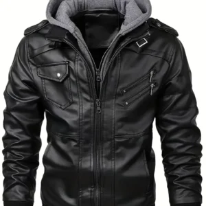 blouson en cuir avec capuche pour motards