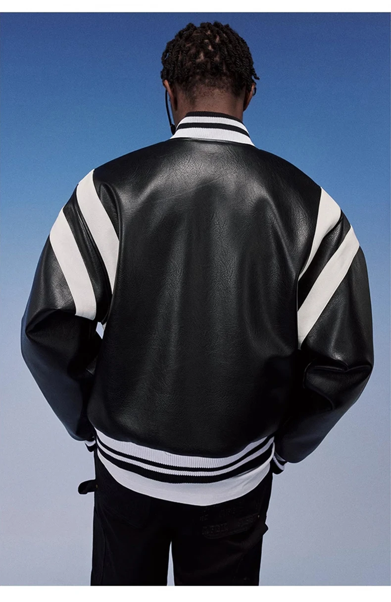 Le-Blouson en cuir patchwork détail
