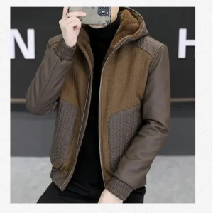 blouson à capuche en cuir pour hommes