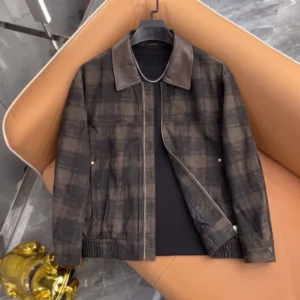 Blouson en cuir à col rétro américain pour homme