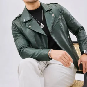 Blouson coupe-vent en cuir pour homme