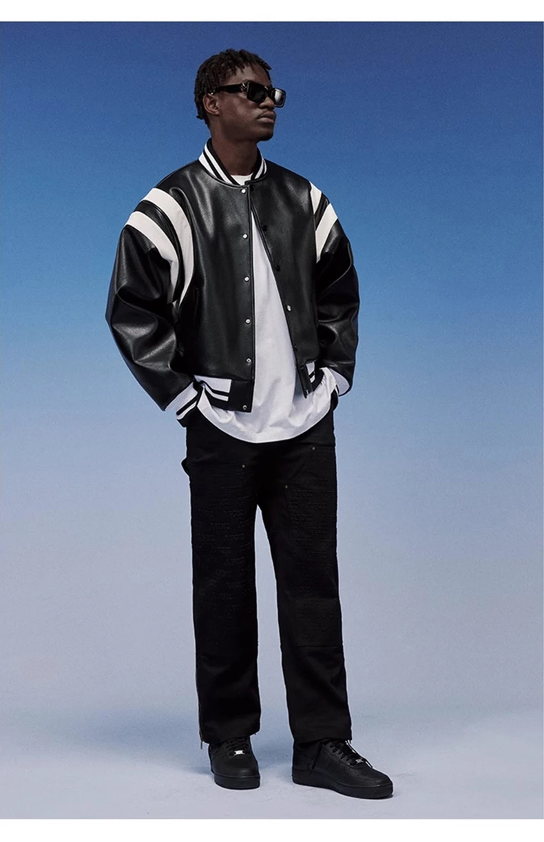 Blouson mode patchwork en cuir pour hommes