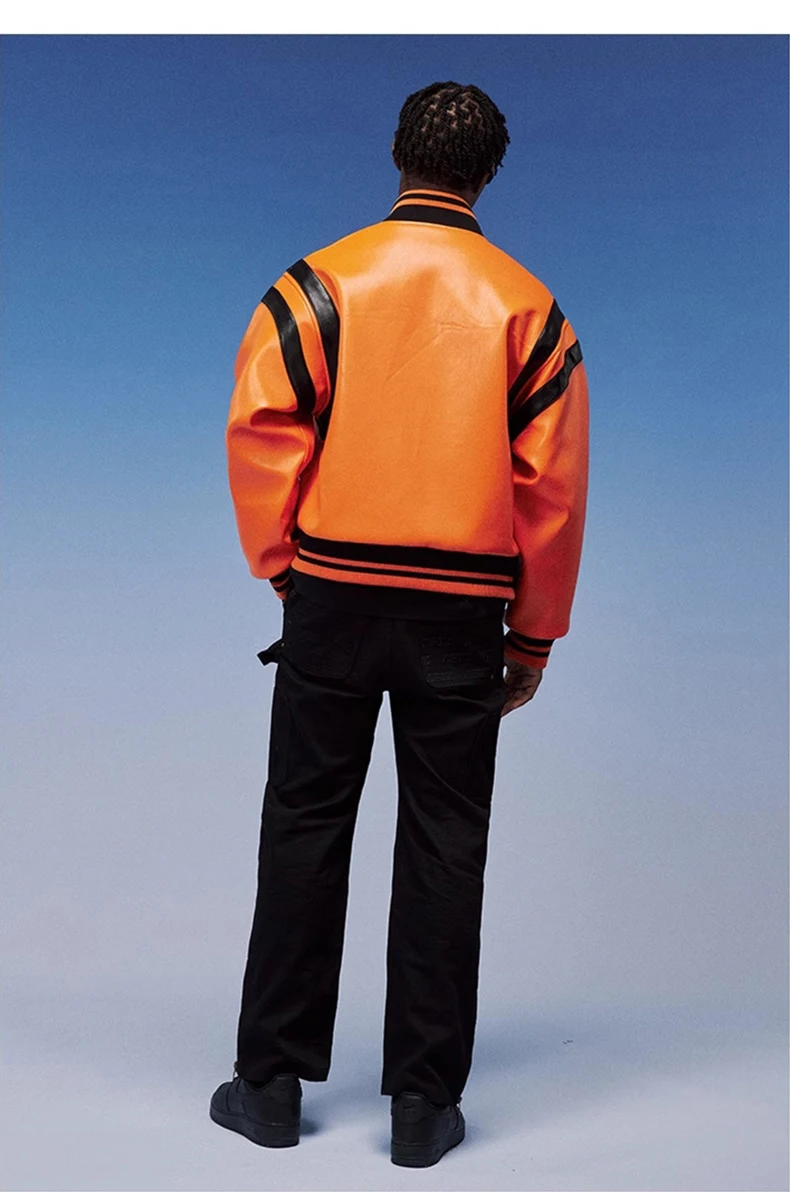 Blouson en cuir vintage patchwork pour hommes